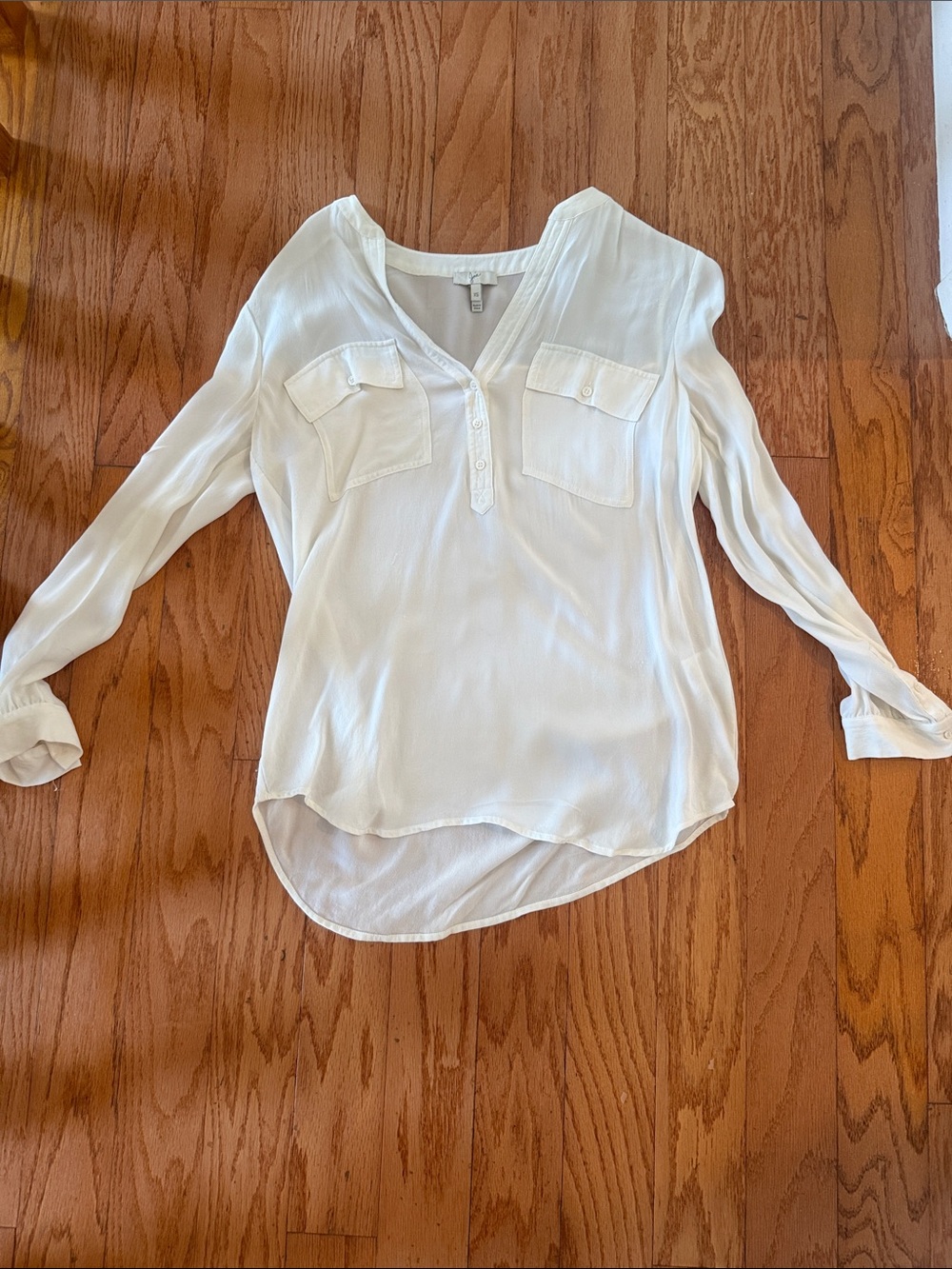 Lightweight White V-Neck Button Pullover Blouse - Women